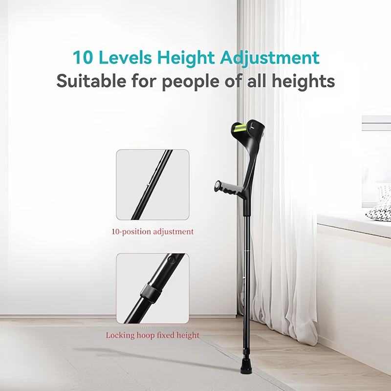 Folding Forearm Crutches with Anti-Drop Cuff Lightweight Adjustable Elbow Crutches Walking Stick for Old People Lame People