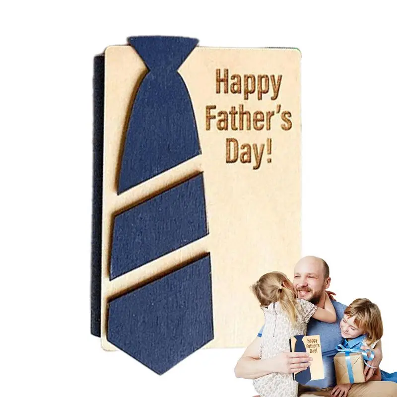 Father's Day Folded Wooden Cards Box Folded Paper Book Multi Card Case Wooden Father's Day Card Box Wooden Fathers Day Cards