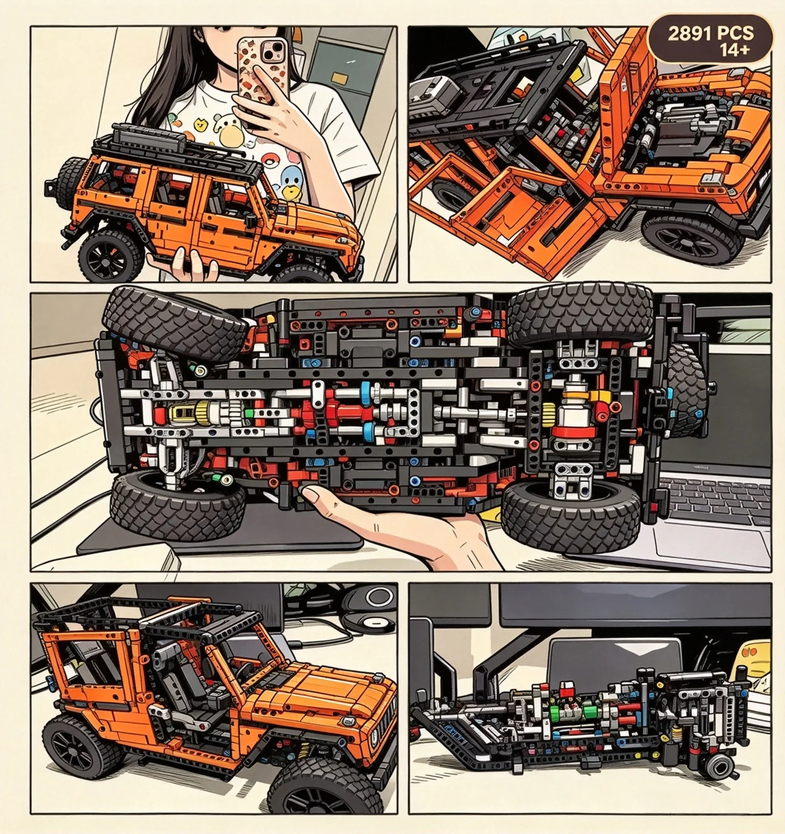 New MOC Orange 2891-piece City G500 SUV Off-road Model, A Large-scale Assembly Block Display Model, Is An Excellent Gift Choice.