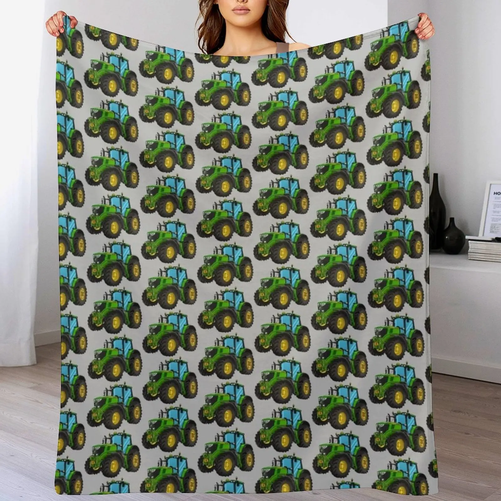 

Tractor Green Tractor Drawing Throw Blanket Stylish Couch Blanket for Home Living Room