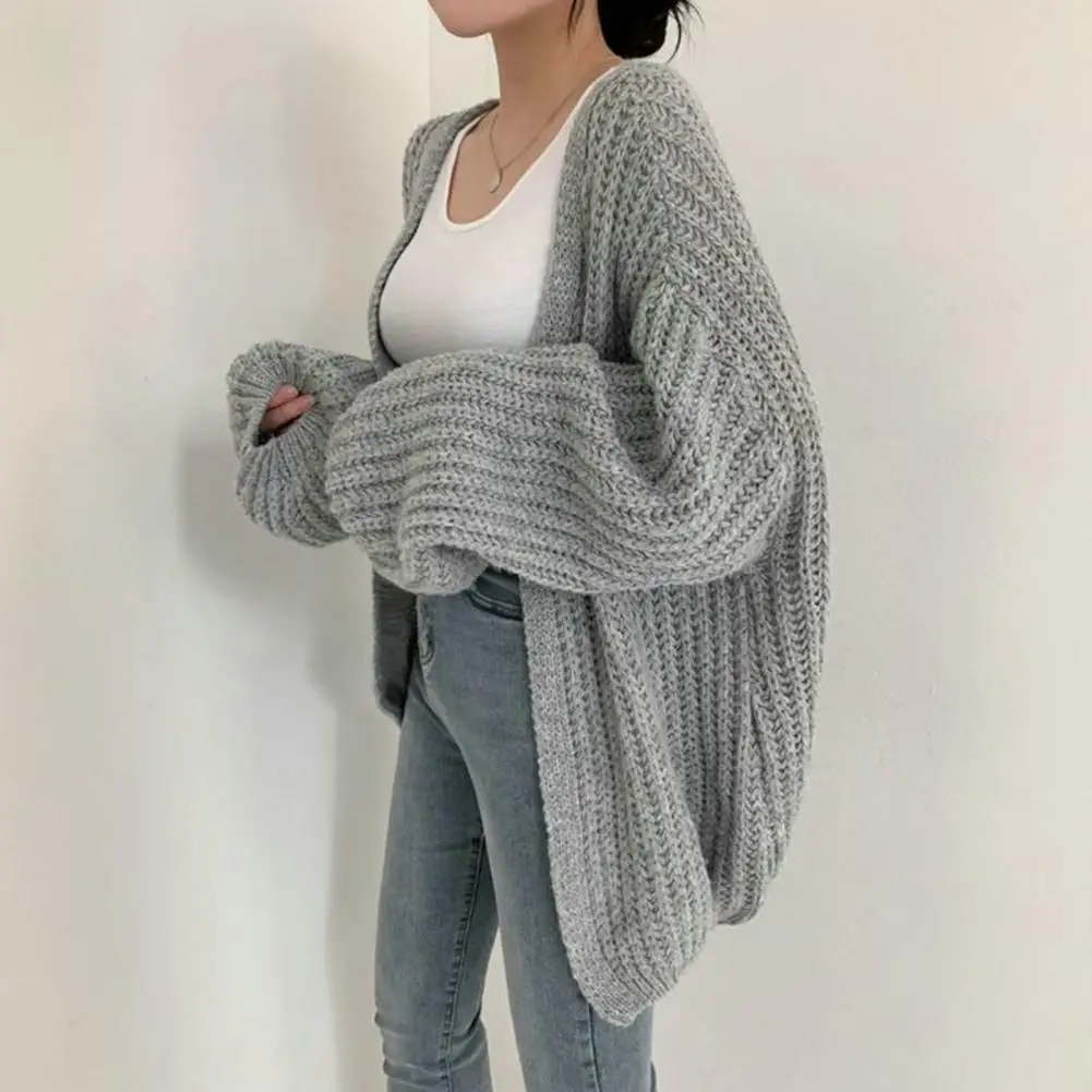 Solid Color Knitted Sweater Coat Cozy Knitted Sweater Coat Warm Loose Fit Batwing Cardigan for Women Autumn/winter Streetwear