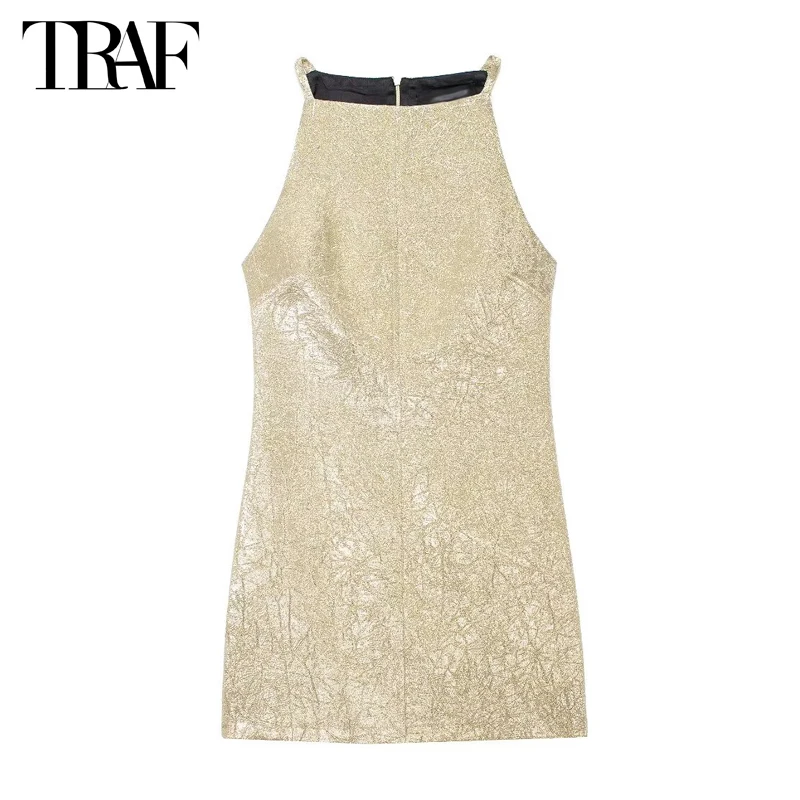 TRAF Glitter Short Dresses for Women Fashion Sleeveless Dress Woman Streetwear Mini Dress Women Holiday Women\'s Summer Dress