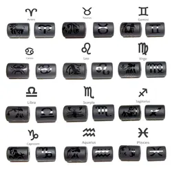 12 Constellation Natural Stone Cylinder Beads Matte Black Onyx Loose Spacer Beads for Diy Bracelet Jewelry Making Accessories