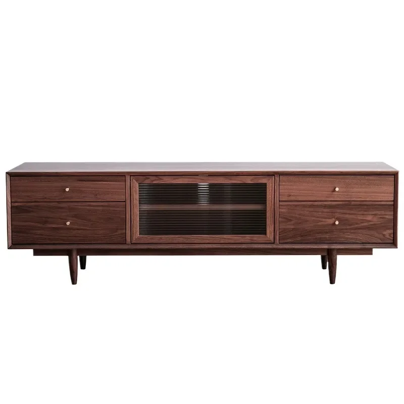 Modern Simple Black Walnut Solid Wood TV Cabinet Small Apartment Living Room Audio Visual Cabinet Assembly Manufacturer