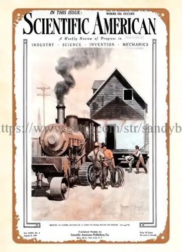 decor 1921 Scientific American Moving town make room for miners metal tin sign sign