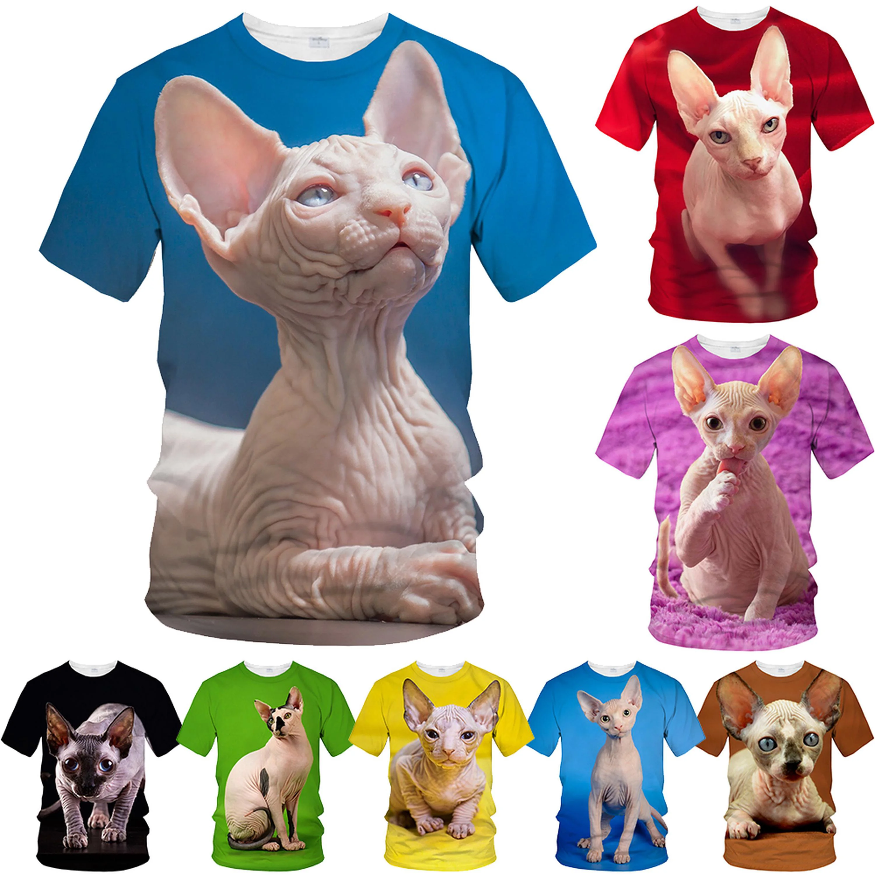 New Fashion Summer Hot Sale 3D Sphynx Cat Men\'s/women\'s T Shirt 3D Printing Short-sleeved Round Neck Men\'s Tops