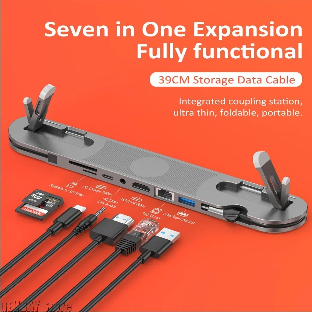 NEW 7 in 1 ABS Laptop Stand Portable Cooling Desk Riser USB Type C Docking Station Hub HDMI USB3.0 Card Reader Office Accessory