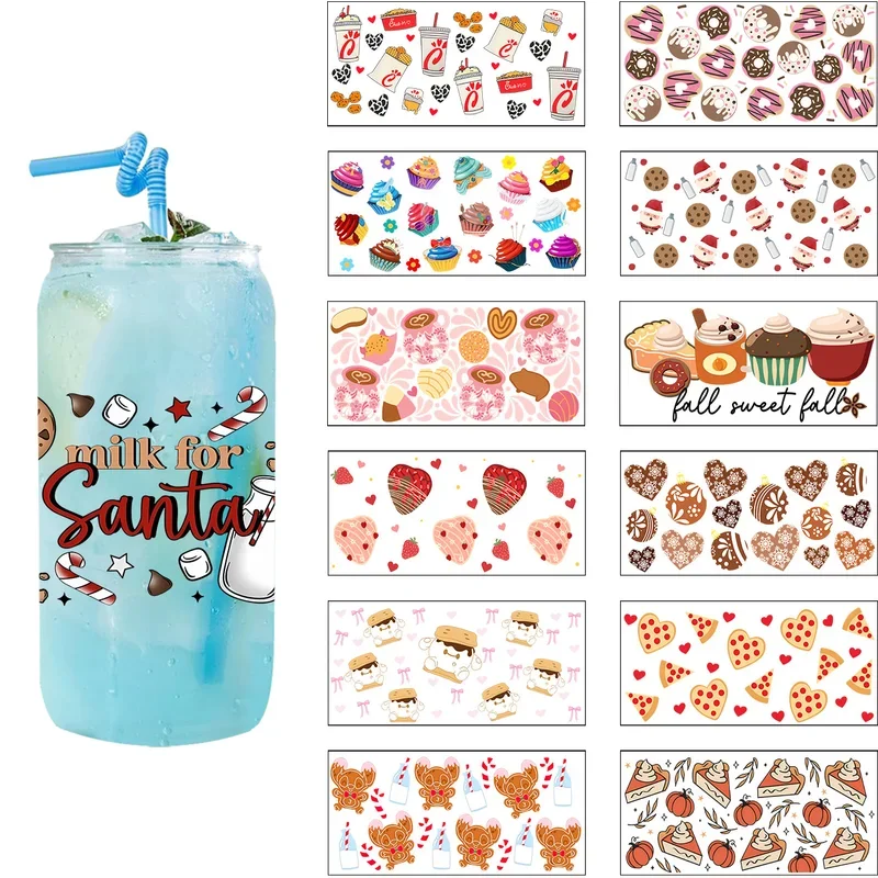 Chocolate Cake Series Easy Peel 16oz UV DTF Libbey Cup Wraps Strong Sticky Mixed Snacks Theme  Transfer 3D Stickers