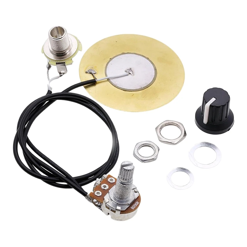 Kit de cableado de pastilla de guitarra de madera, pastilla piezoeléctrica de 50Mm, pastilla de transductor sensible, amplificador precableado con conector de salida de 6,35Mm duradero