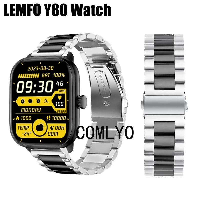 For LEMFO Y80 Smart Watch Strap Metal Stainless Steel Adjustable Band Bracelet Luxurious Belt For Women men