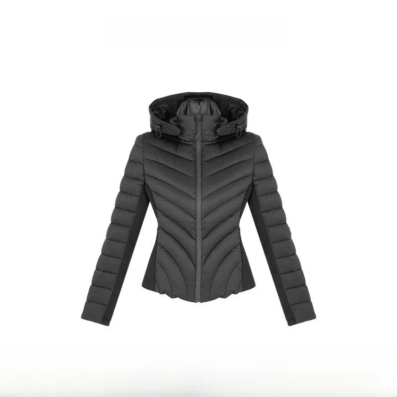

Wildsiren Goose down Jacket Autumn Winter Thickened Fishbone Pattern Hooded Rib Bone Style Casual Slim Fit High Waist Zipper
