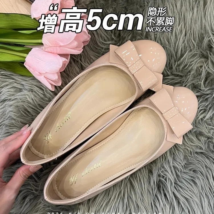 

Women's Mary Jane Shoes Lambskin Low Heel Lift Flats 2025 Spring Summer New Bow Style Skirt-matching Ballet Shoes