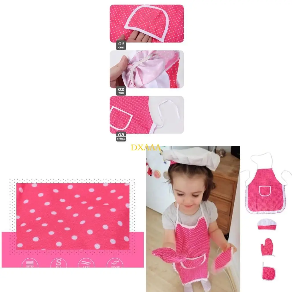 DXAA Child Cooking Apron Chef's Hat Baking Gloves Potholder Set Kitchen Cosplay Toy
