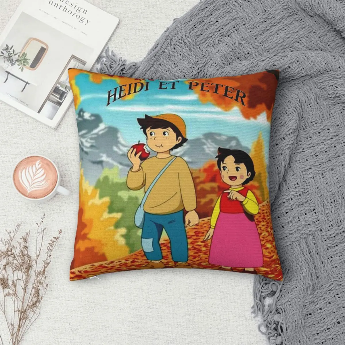 Heidi Peter And Grandpa Alps Cartoon Square Pillowcase Cushion Cover Pillow Case Throw Pillow Cover for Home Sofa Living Room