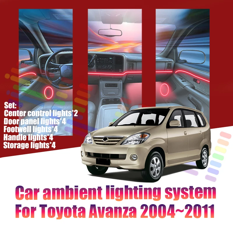 Luces LED Ambientales para Toyota Avanza 2004~2011 F600 MK1, Luces de Atmósfera Coloridas, Tira de Neón Interior para Auto, Iluminación RGB de 64 Colores