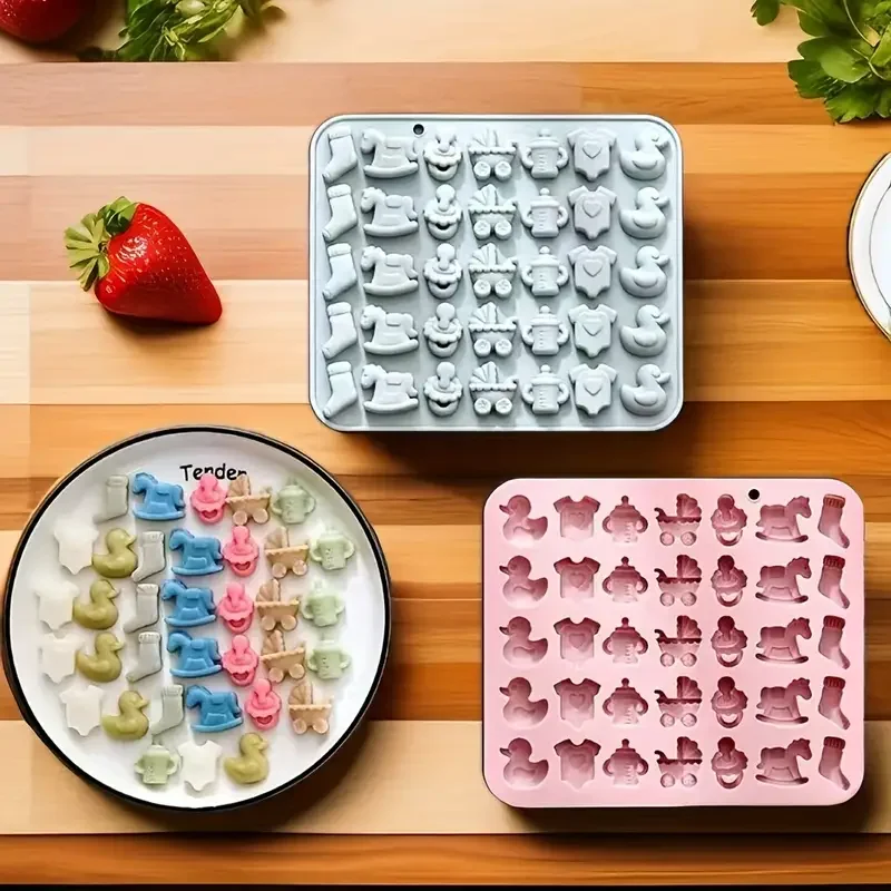 Moldes de silicona para Chocolate con tema de bebé, calcetines, chupete, cochecito, pato, rejilla de hielo de Chocolate 3D, moldes para dulces, herramientas de decoración de pasteles