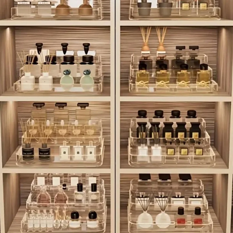 3 Tier Desktop Perfume Shelf Acrylic Cosmetic Organizer Perfume Storage Rack Doll Display Stand Kitchen Seasoning Organizer Box