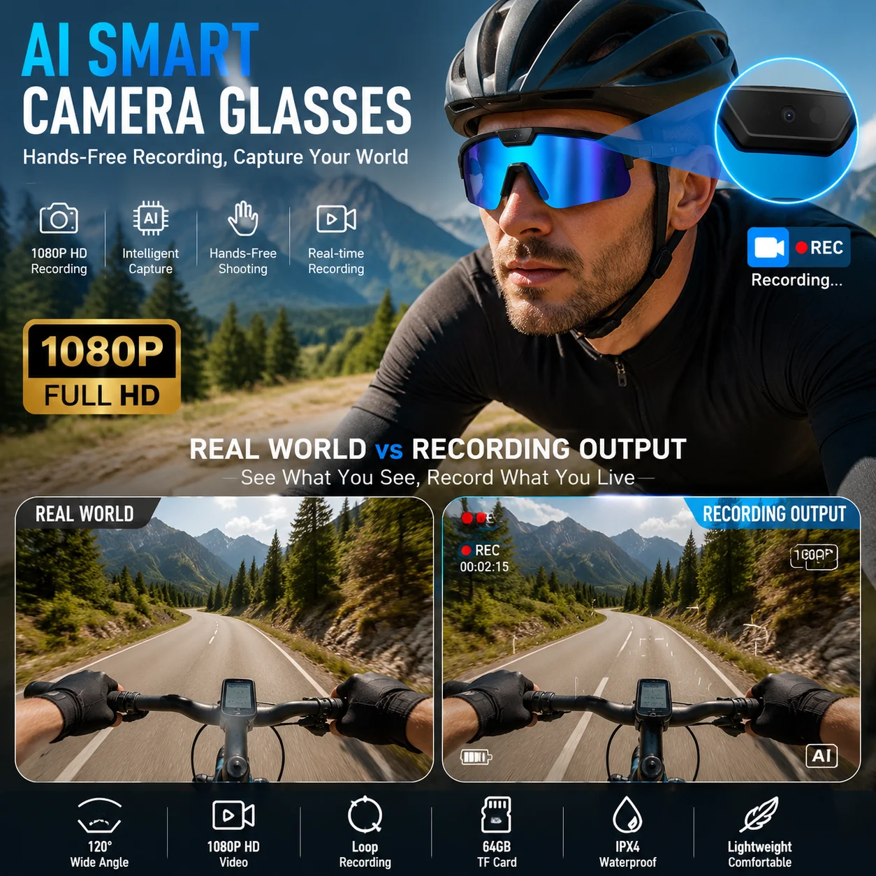 New AI Ultra Pro Smart Glasses 4K Wearable Camera with 6-Axis EIS Stabilization ChatGPT Voice Assistant Waterproof Sport Glasses