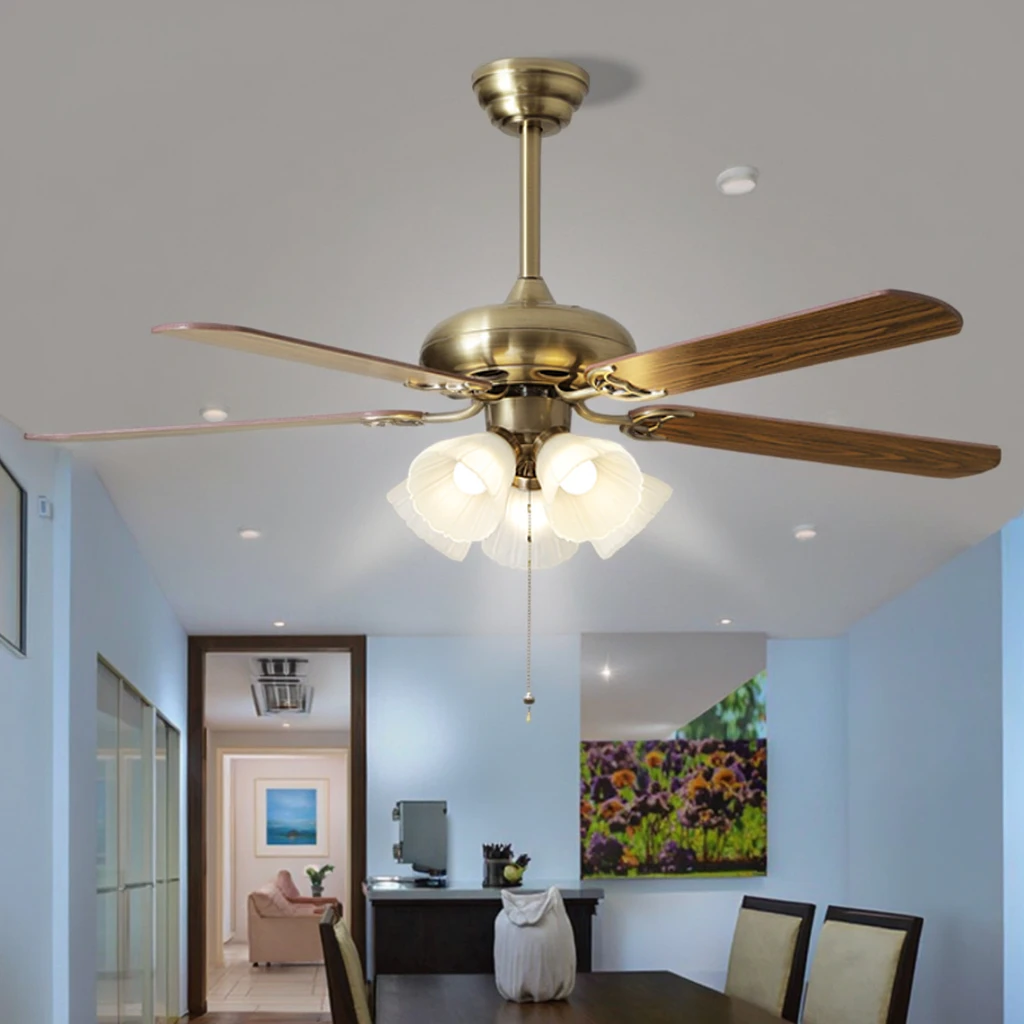 

52-дюймовый классический потолочный вентилятор со светодиодной подсветкой, 6 скоростями, 5 лопастями, пультом дистанционного управления и УФ-артом, замена крыши для лампочки