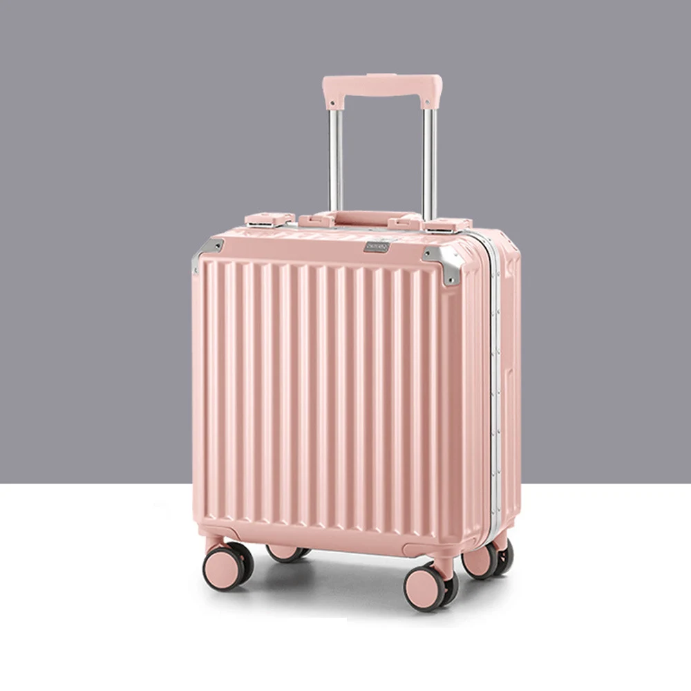 Pink 18“Aluminum Magnesium Alloy Luggage Men/Women Travel Suitcase With Telescopic Pull Rod Spinner Size:43-25-40cm