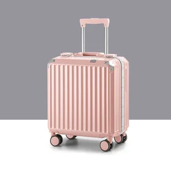 Roze 18 “Aluminium Magnesiumlegering Bagage Heren/Dames Reiskoffer Met Telescopische Trekstang Spinner Maat: 43-25-40Cm