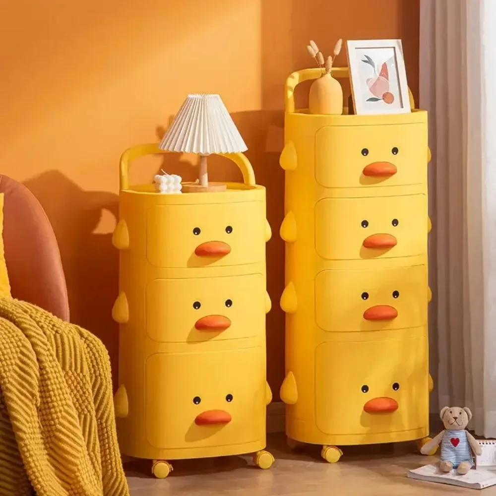 Storage Rack Movable Child Toy Storage Shelf Living Room Cartoon Little Yellow Duck Snack Sundries Trolley Finishing Rack