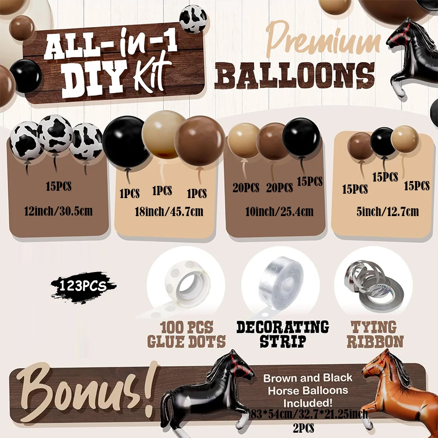 Brown Black Nude Western Cowboy Balloons Arch Kit for Farm Babyshower Wild West Country First Rodeo Birthday Party Decorations