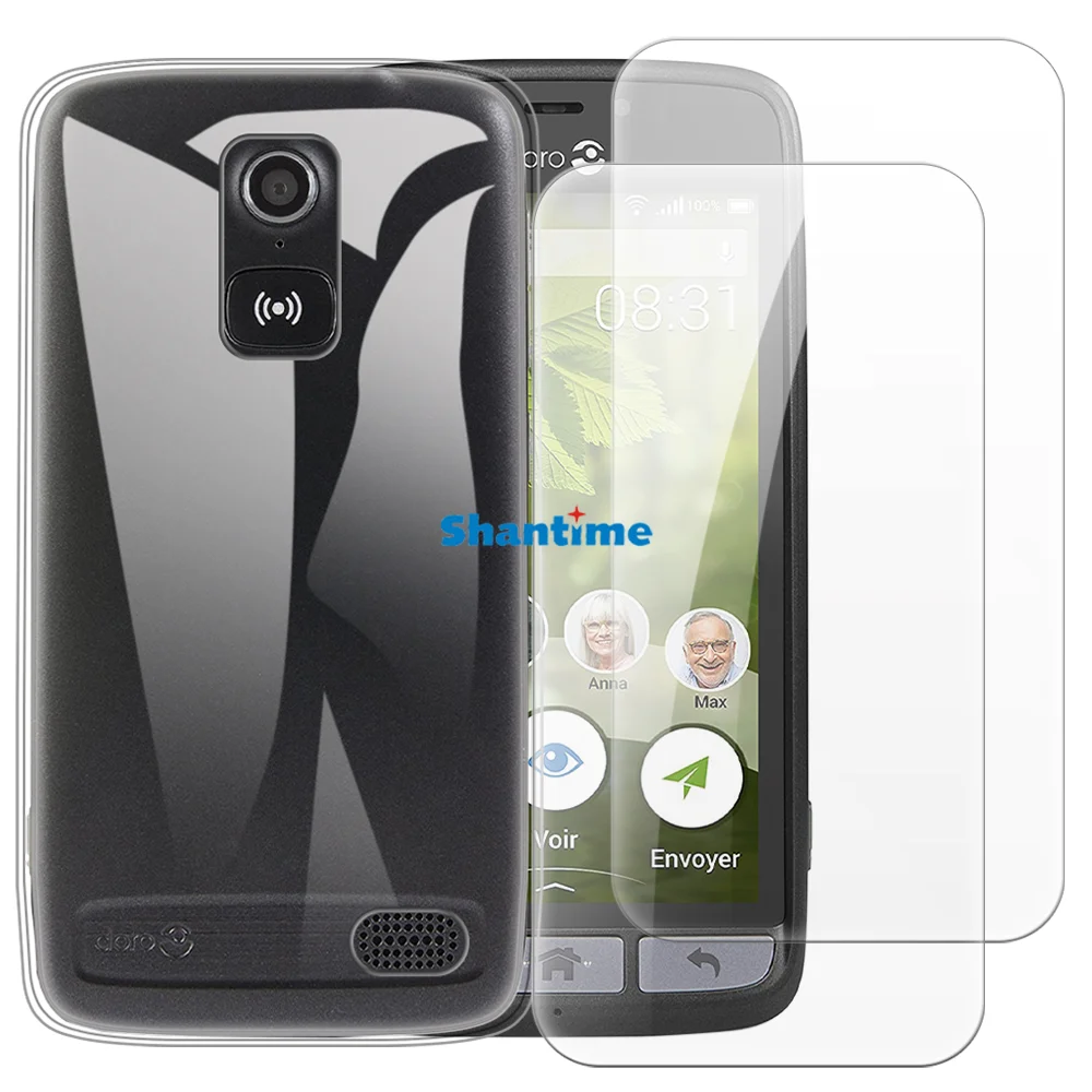 Soft Case + 2 Pack Tempered Glass Screen Protectors for Doro 8031, 8030 Full-Body Protection