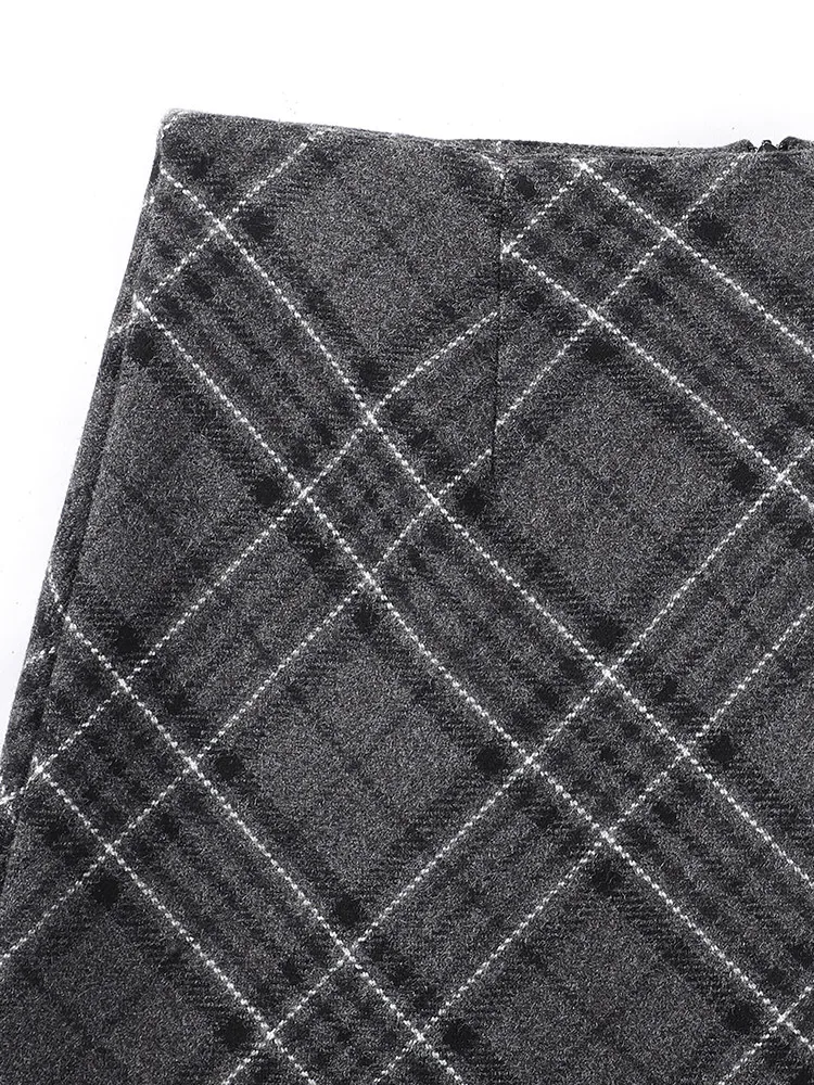 SUCH AS SU Womens A Line Skirts 2024 Fashion Autumn/Winter Woolen Grey Plaid Brown Plaid S-XXXL Female Mini Skirt Female 3249