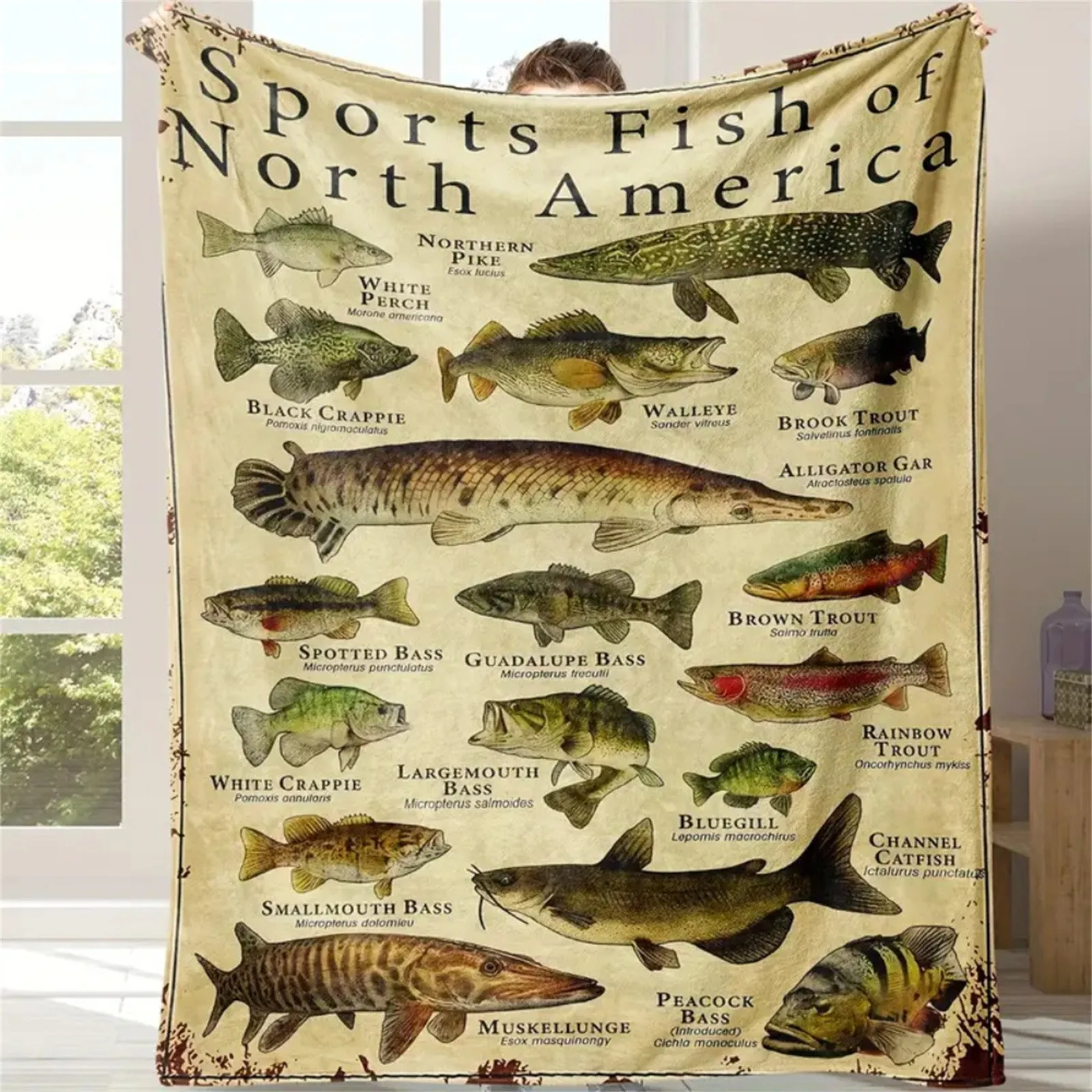 Vintage Classic Art Blanket Fishing Fish Sea Poster Home Living Bed Room Blanket Cool Gift For Fishing Guys Winter Sofa Blanket