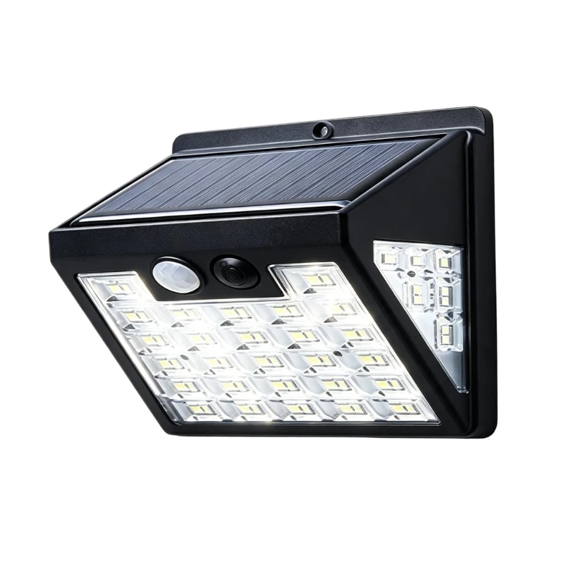 D8KE Porch and Walkway Solar Motion Wall Light with 3-Side LED Outdoor Lighting for Garden Wall Placement