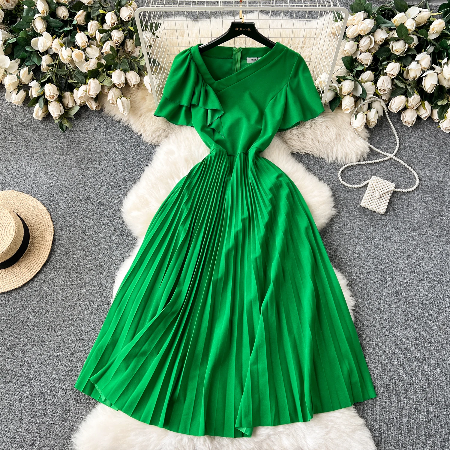 Chic vintage Manica a farfalla Colletto diagonale sottile Elegante Fata moda coreana Boho Vestito estivo abbigliamento donna Abito lungo