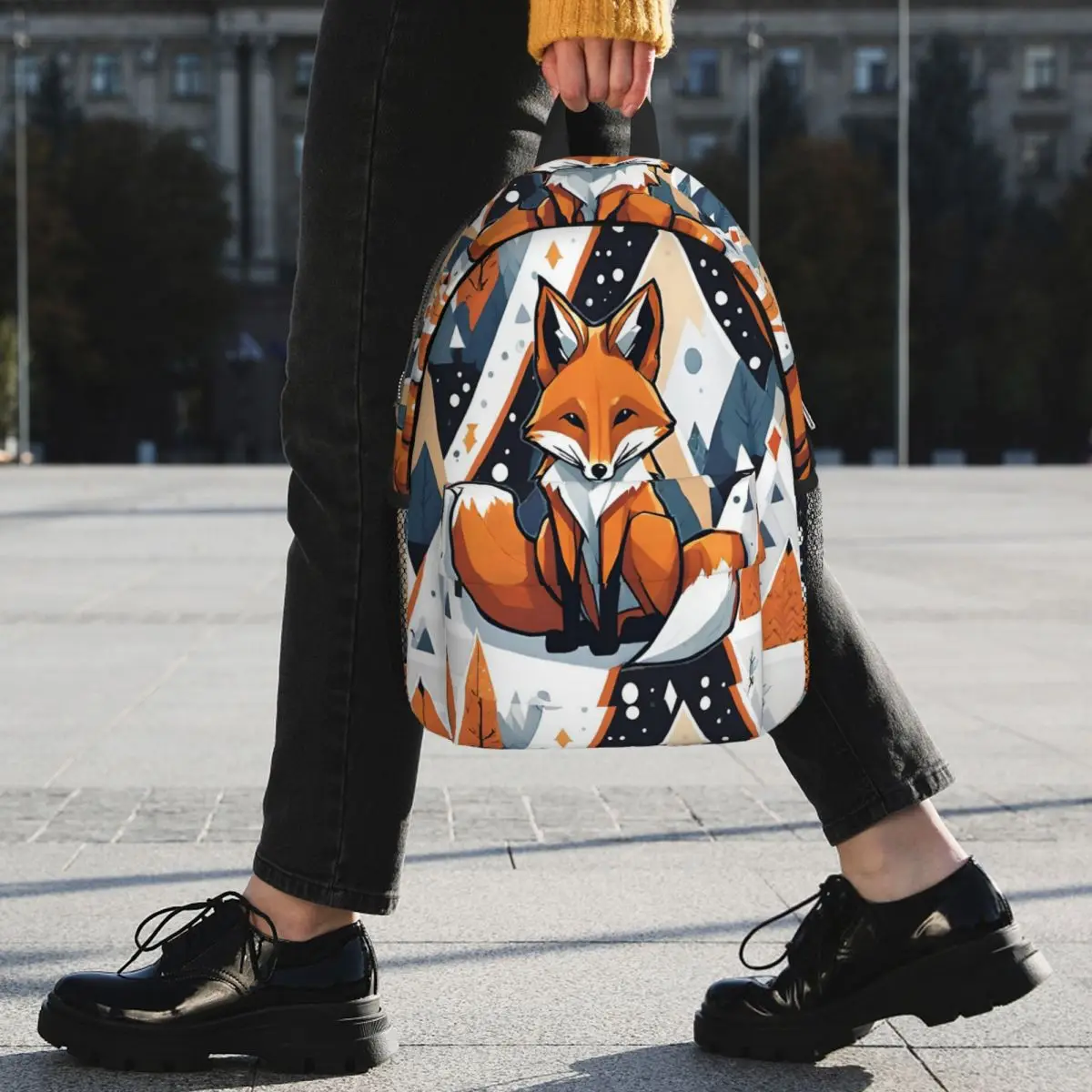 Smiling Geometric Fox Backpack Student BookBag Boys Girls School Bag Computer Shoulder Bags