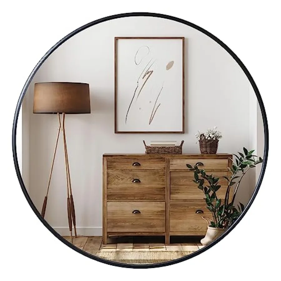

Round Mirror 24 inch, Wall Mounted Circle Mirror, Metal Framed Mirror for Bathroom Vanity, Bedroom Home Decor Mirros