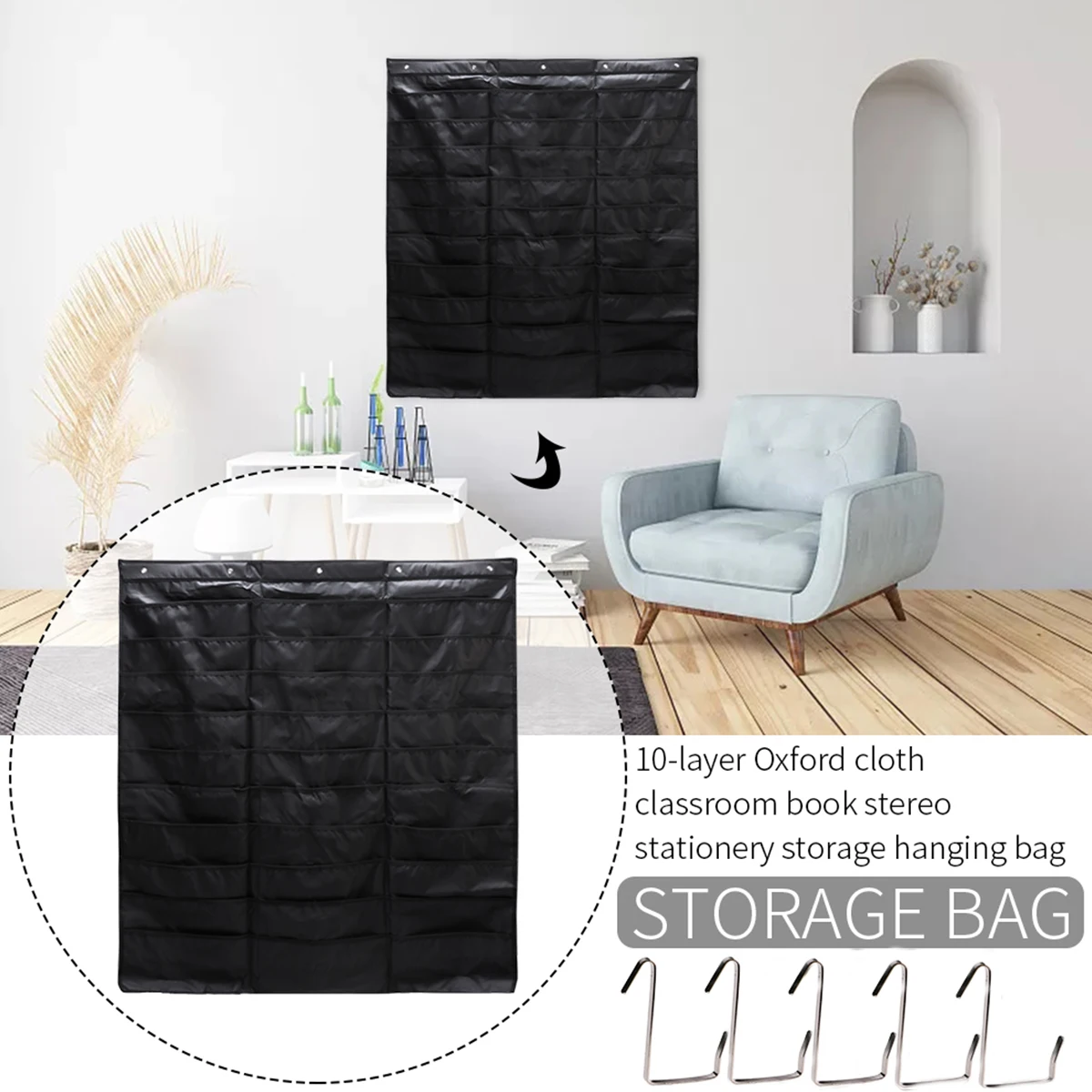 Document Hanging Storage Bag with 20/30 Pocket Large Capacity Chart File Folding Holder Cascading Fabric Organizer For Office