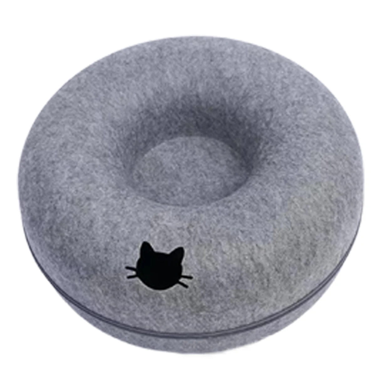 Vilten donutbed voor kattenhuis met ontluchtingsgat Hondenbed Interactief speelspeelgoed voor katten om 2-in-1 tunnel te verbergen voor kattenbed