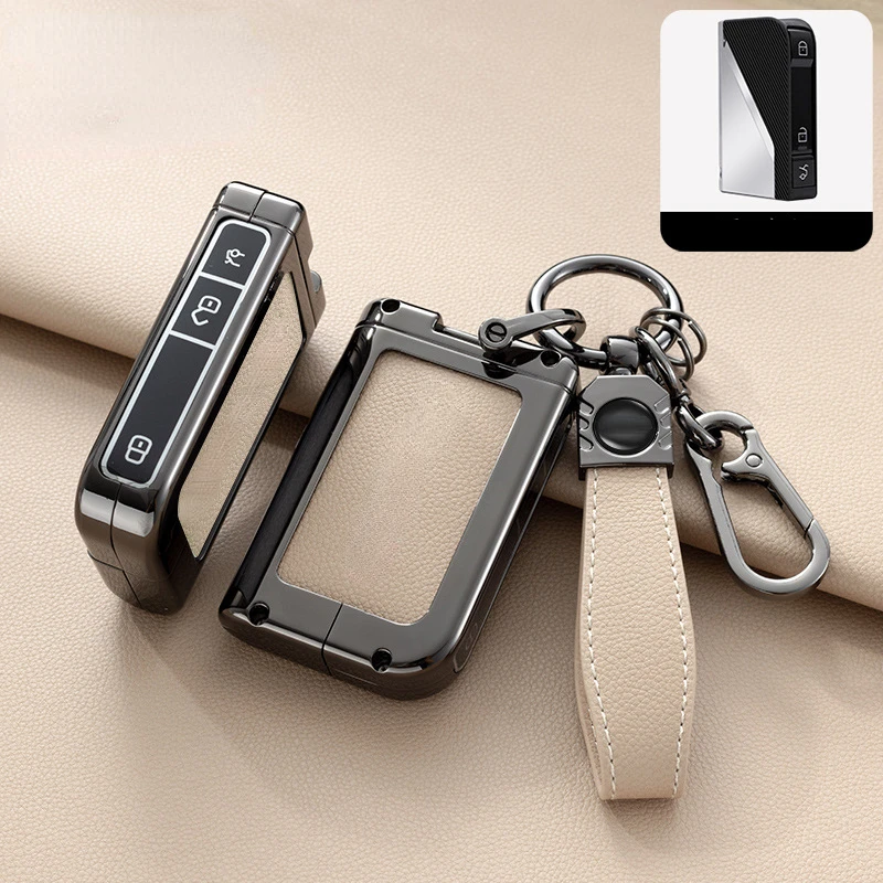 Suitable For LYNK& CO 01 02 03 06 09   Black Khaki Blue Zinc Alloy + Leather Car Remote Key Case Cover