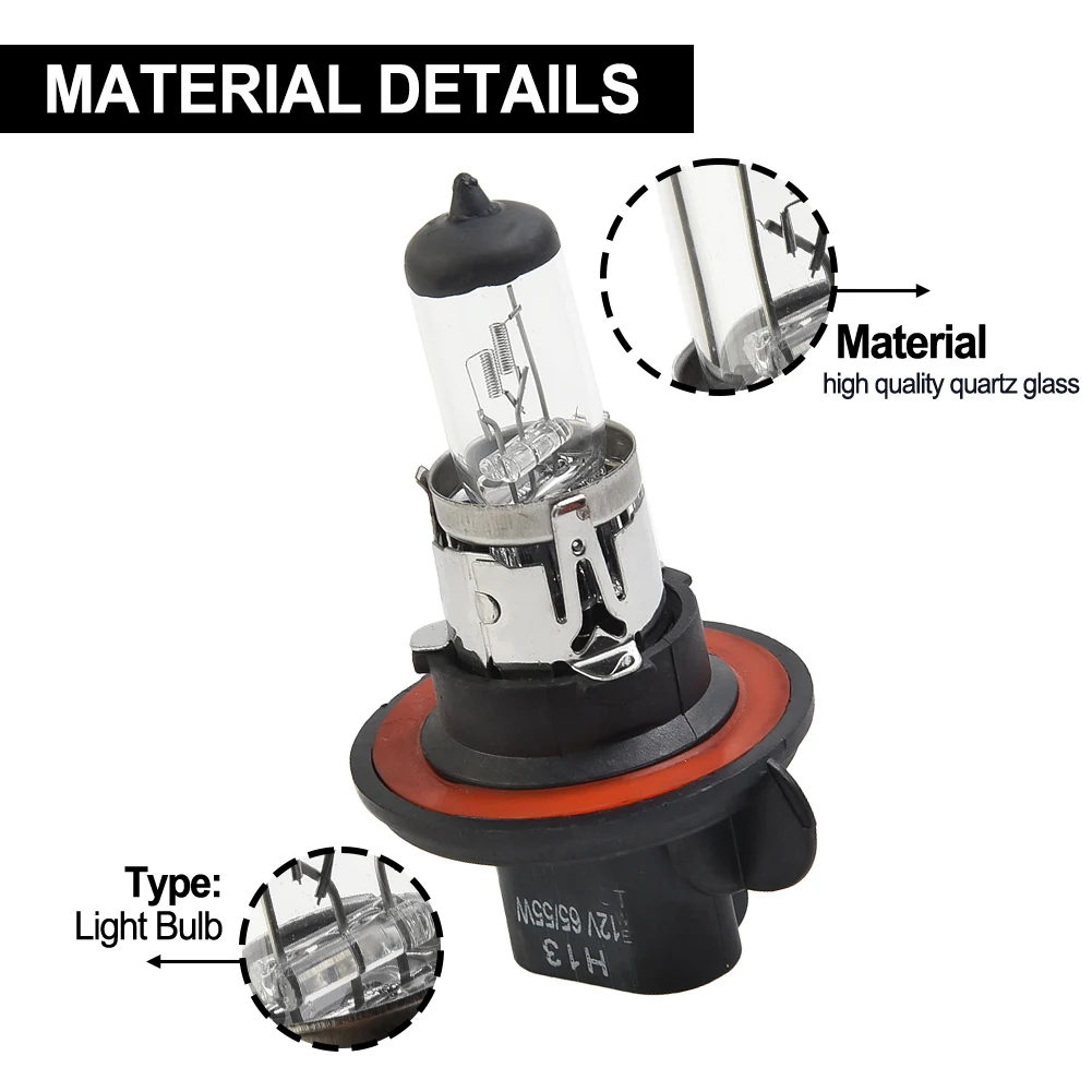 1PCS H13 9008 12V 55W White Halogen Bulb Car Headlight Bulb No Electronic Interference Higher Efficiency Quartz Glass Material