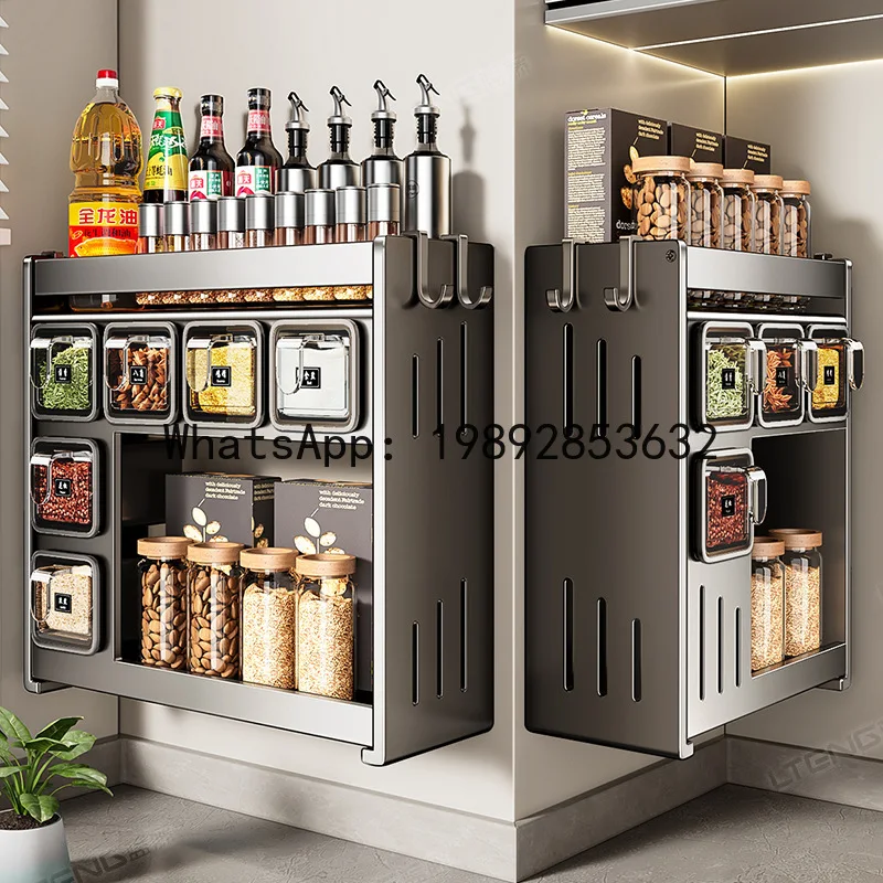 Hys home kitchen spice rack - multifunctional, punch-free wall-mounted organizer for seasonings and condiments