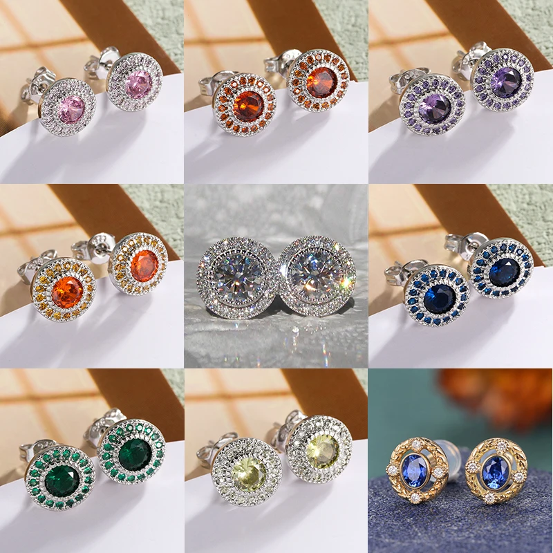 

Retro Multicolour Small Round Stud Earrings Women with Shiny Crystal Zircon Simple Versatile Accessories for Teens Jewelry Gifts