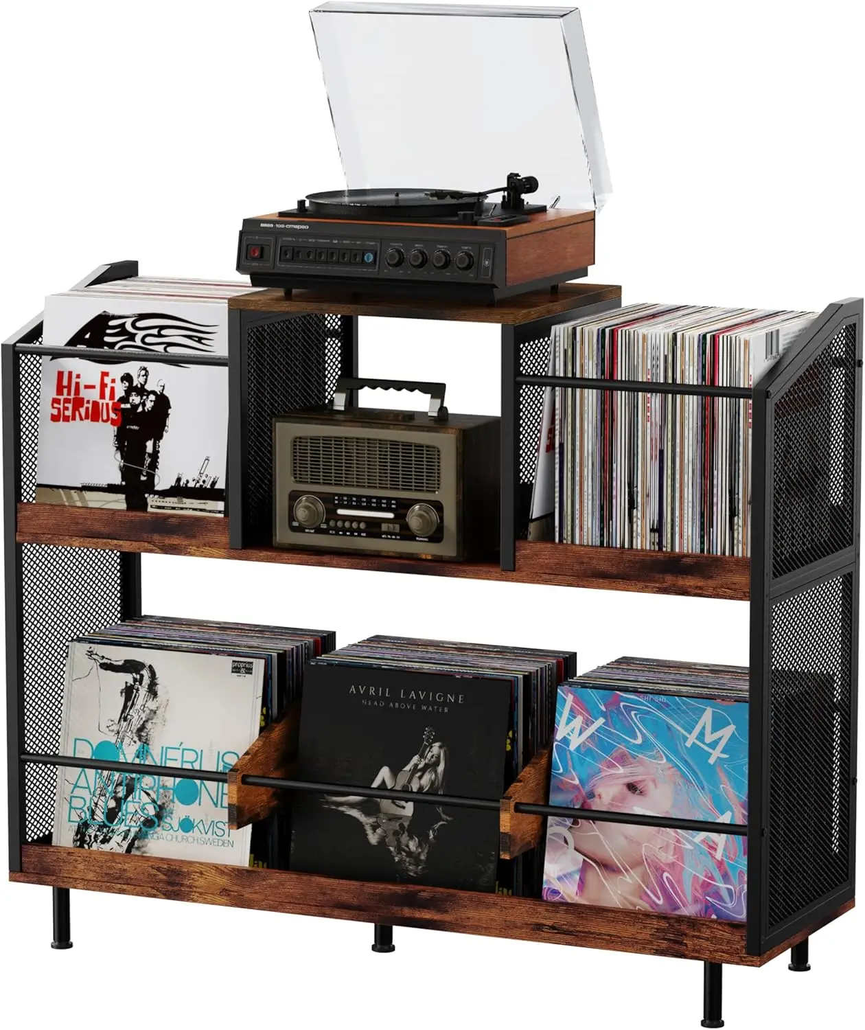 

Industrial Style Vinyl Record Storage Cabinet Holds 400 Albums, Vintage Wood Display Table