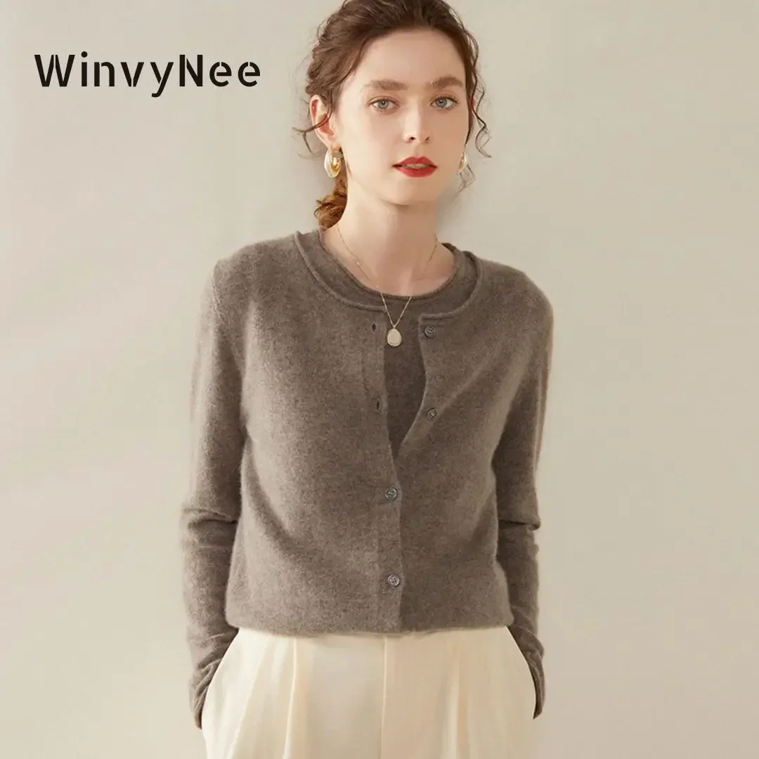 WinvyNee Women\'s Clothing Cashmere Wool Rolled Hem Cardigan Sweaters Solid Casual Warm Knitted Outerwears Jumper Autumn B1174011