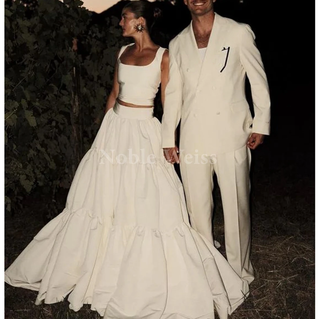 

Satin A-Line Wedding Dress Square Collar Pleat Bridal Gown Customize