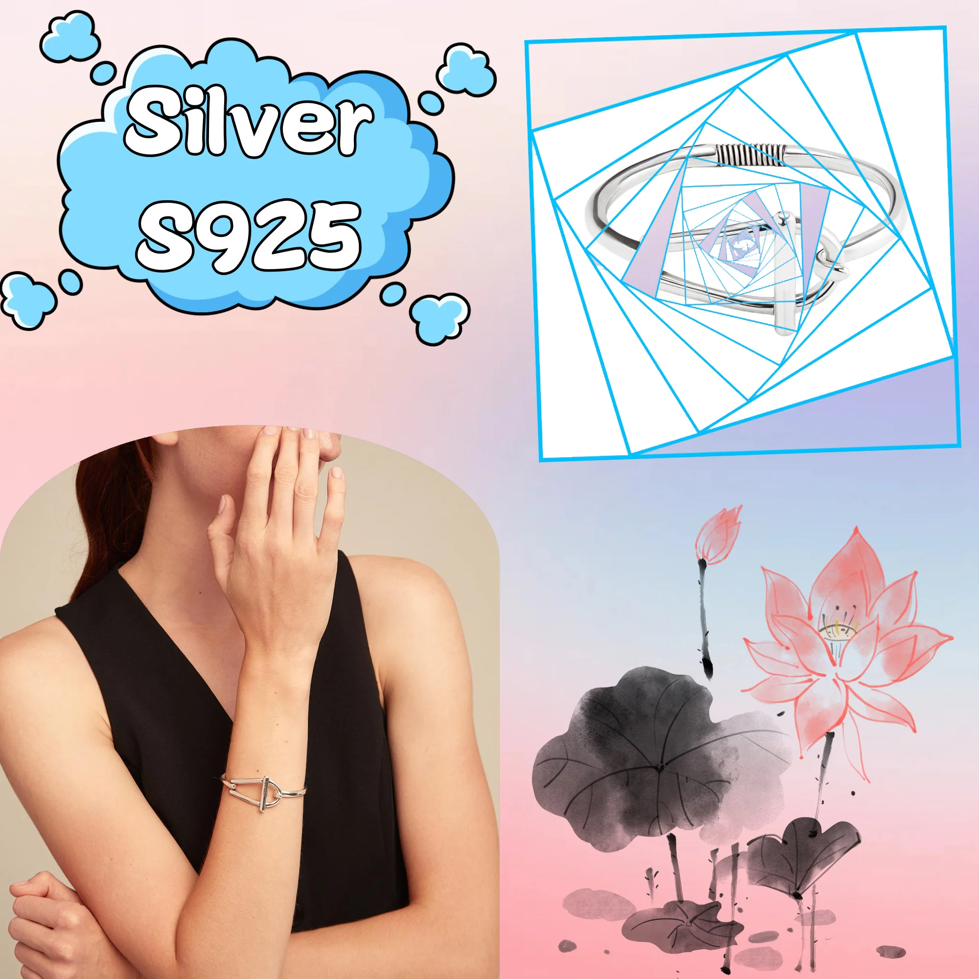 

Elliptical hollow bracelet no50 pure silver S925 Spanish women's jewelry gift for girlfriend luxury accessory