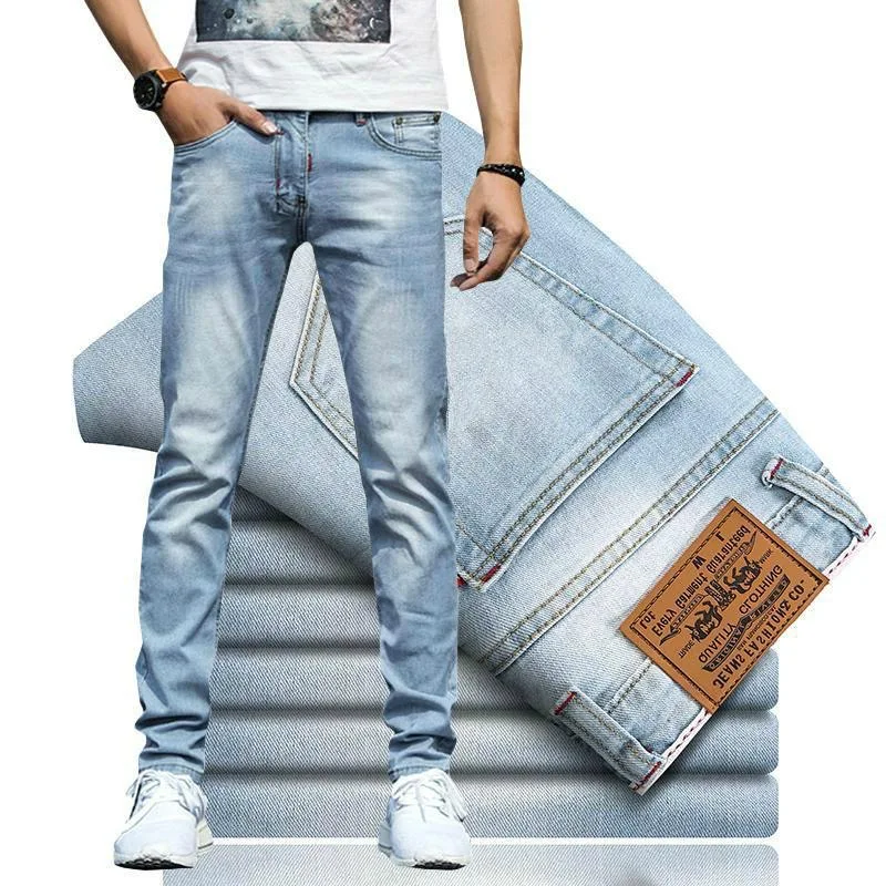 2023 Spring and Autumn New Men's Classic Fashion Trend Blue Elastic Jeans Men's Casual Comfort High-Quality Small Foot Pants 36