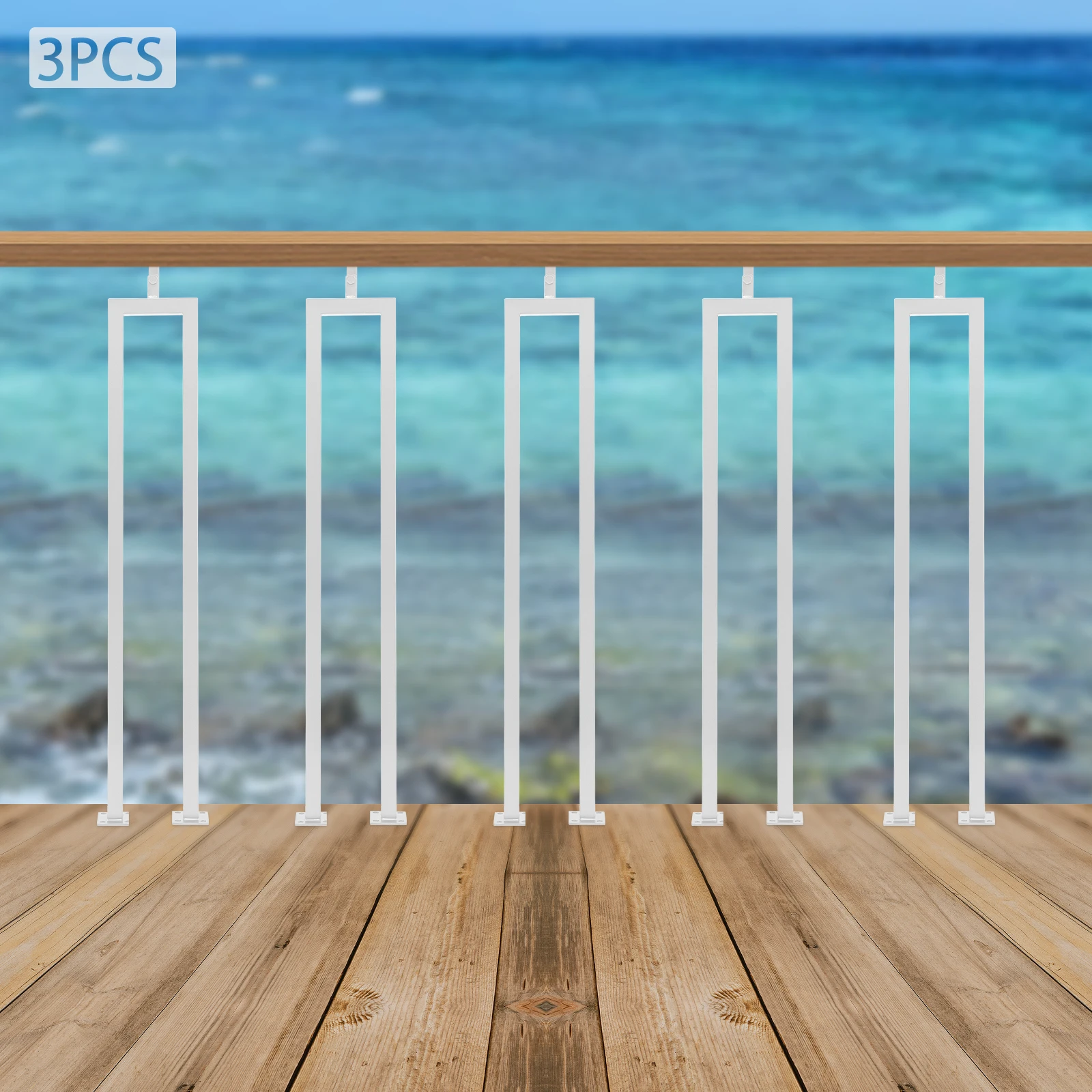 الدرابزينات الدرج على شكل حرف U، 3 عبوات من مغزل الدرج الأبيض، أعمدة درابزين عمودية 91.5 سم، مجموعة الدرابزين الداخلي مقاس 21.5 × 6 × 91.5 سم #6