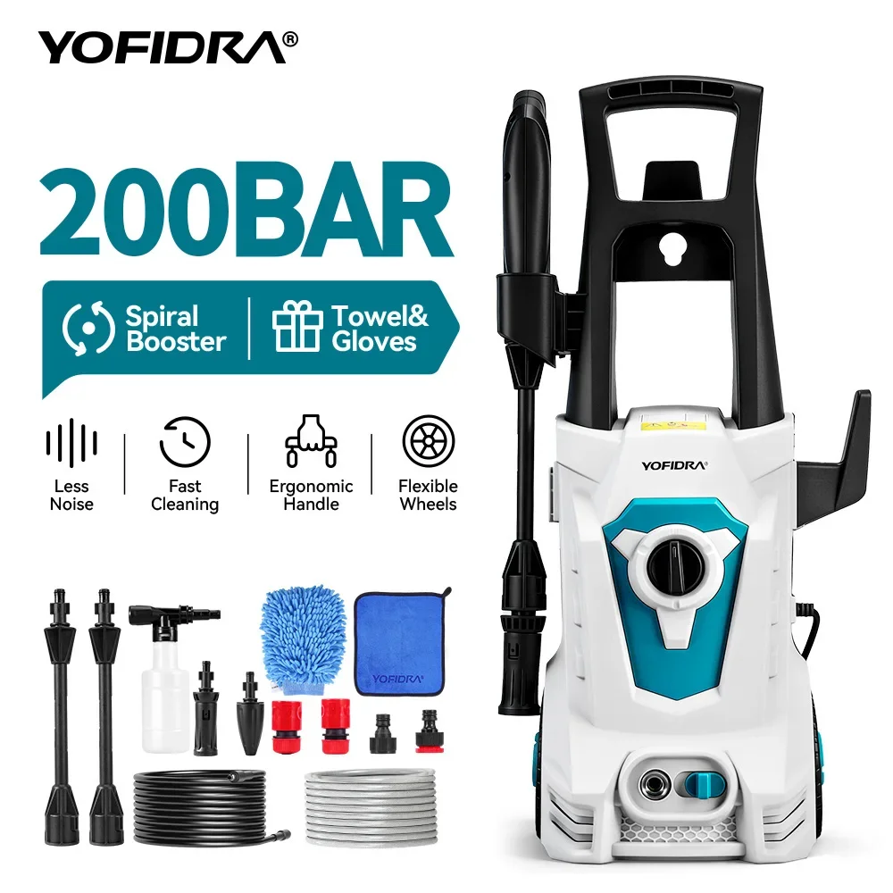YOFIDRA 200Bar Elektrische Hochdruck-Autowaschpistole 2200W Garten- und Industriereiniger Wassersprühpistole 180 °   Verstellbare Düse