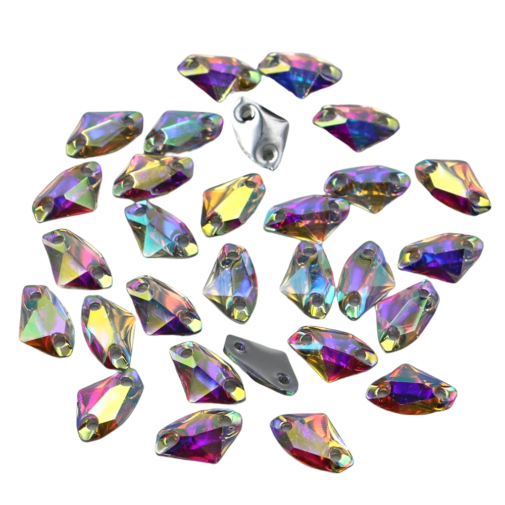 Axtförmige Harz-Strasssteine zum Aufnähen, AB-Farbe, flache Rückseite, heteromorphes Strass für Kleidung, Accessoires, Schuhe – Detail 3