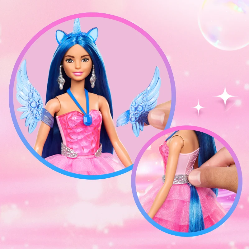 [In Stock]Barbie 65th Anniversary Sapphire Unicorn Set Pretend Play Fairy Tale Gift Toy Collectible Dolls And Accessories