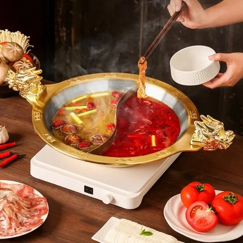 Thickened Stainless Steel Cookware Hot Pots, Commercial Bibcock Double-flavor Hotpot, Induction Cooker Chafing Dish Dry Pots
